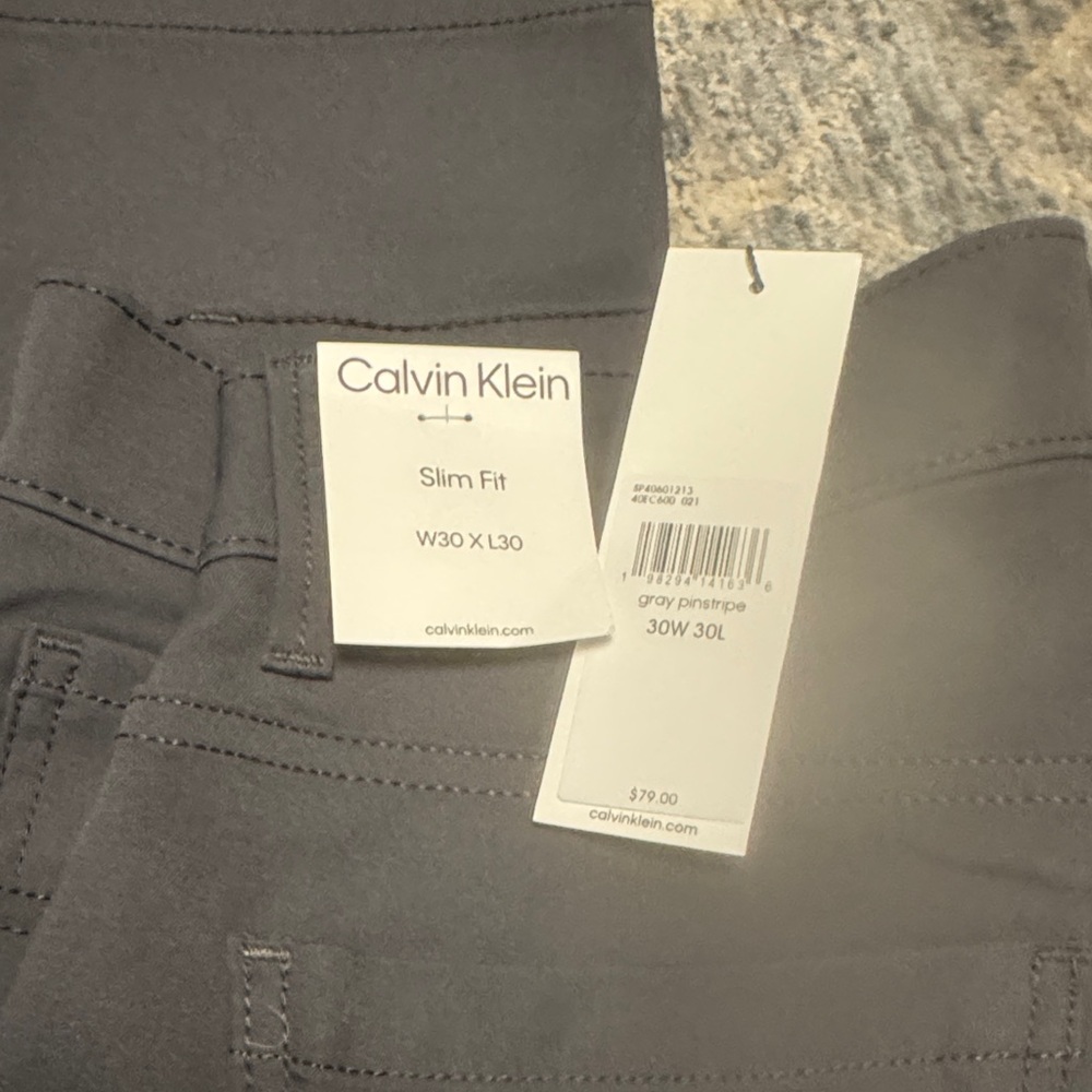 Calvin Klein Gray Pinstripe Slim Fit Trousers